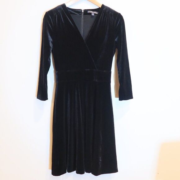 BROOKS BROTHERS velvet dress wrap black long sleeve flare 2 whimsigoth holiday - Picture 1 of 13